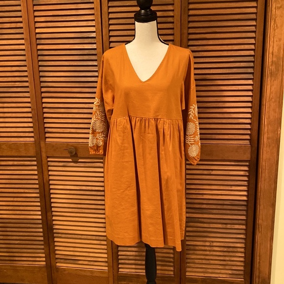 madewell embroidered sleeve popover dress Embroidered-Sleeve Popover Midi Dress